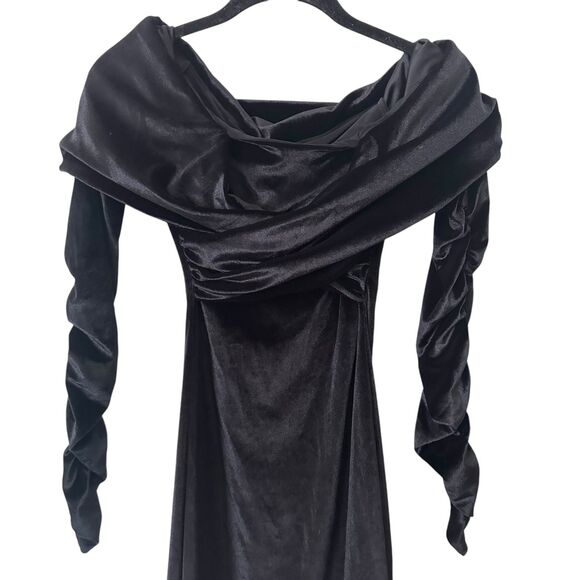 CLUB L Flatter Me Velvet Bardot Midi Dress Black NWT (UK‎ 8) US 4 - Picture 4 of 5
